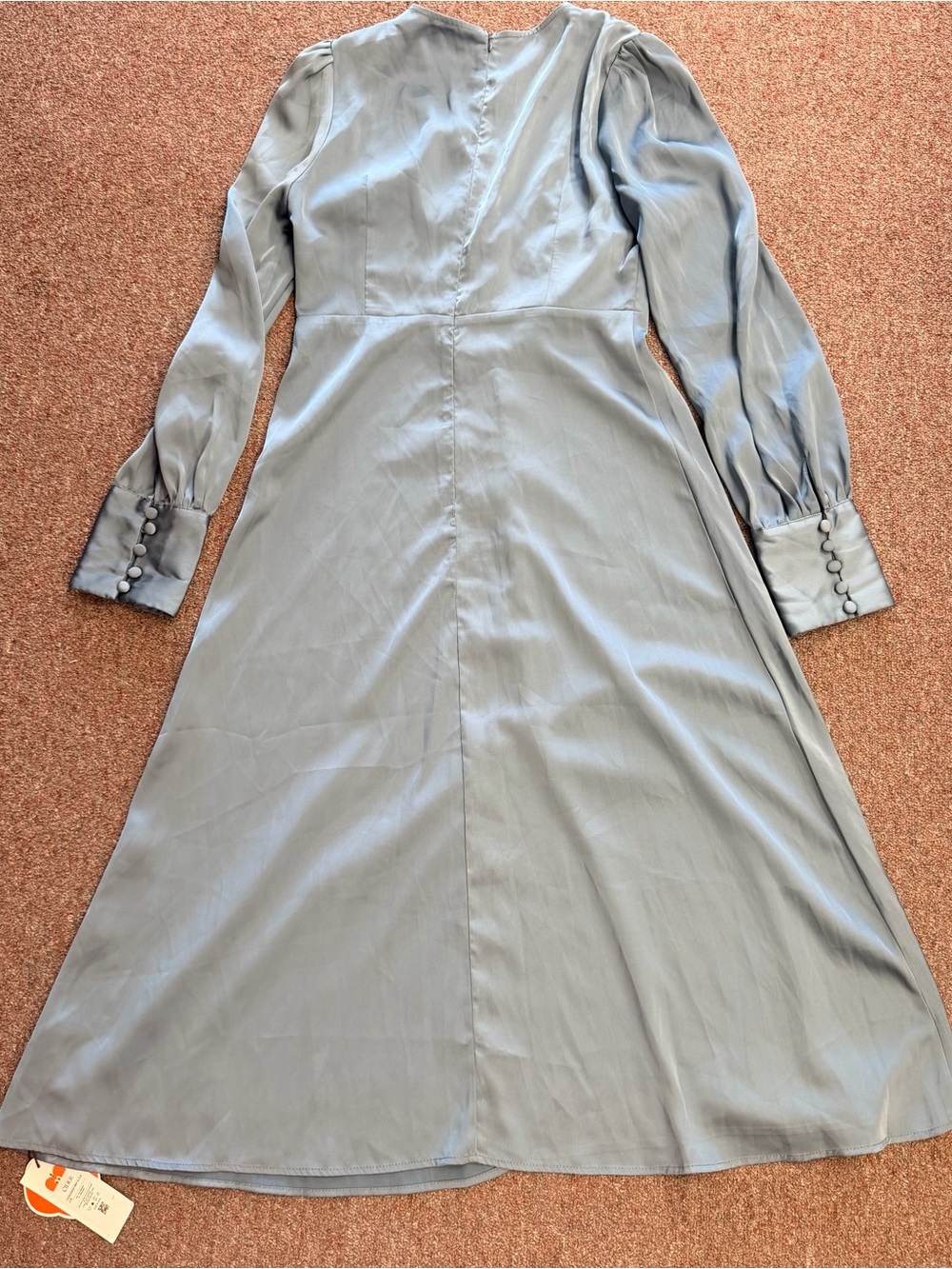 Cider Dusty Blue Satin Long-Sleeve Midi Dress - Picture 4 of 5